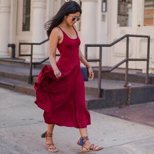 NWT Reformation XS Cha Cha Tank Ballet Dress Retro Burgundy Jersey Fit Flare rou